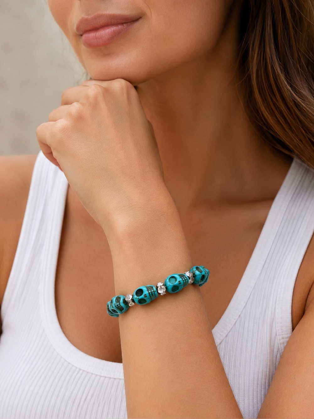 Turquoise Skull Beads stretch Bracelet
